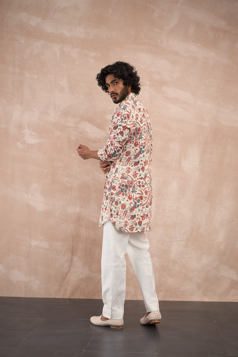 Grey Pineapple Linen Kurta Set